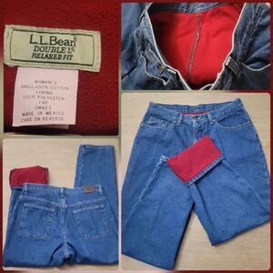 LL Bean Double L Relaxed Fit Fleece-Lined Blue Jeans Size 14 Women's